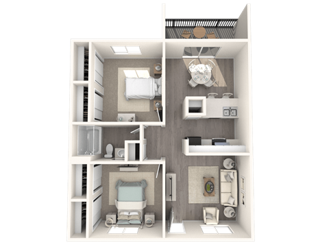 a 3d floor plan of a 1 bedroom apartment
